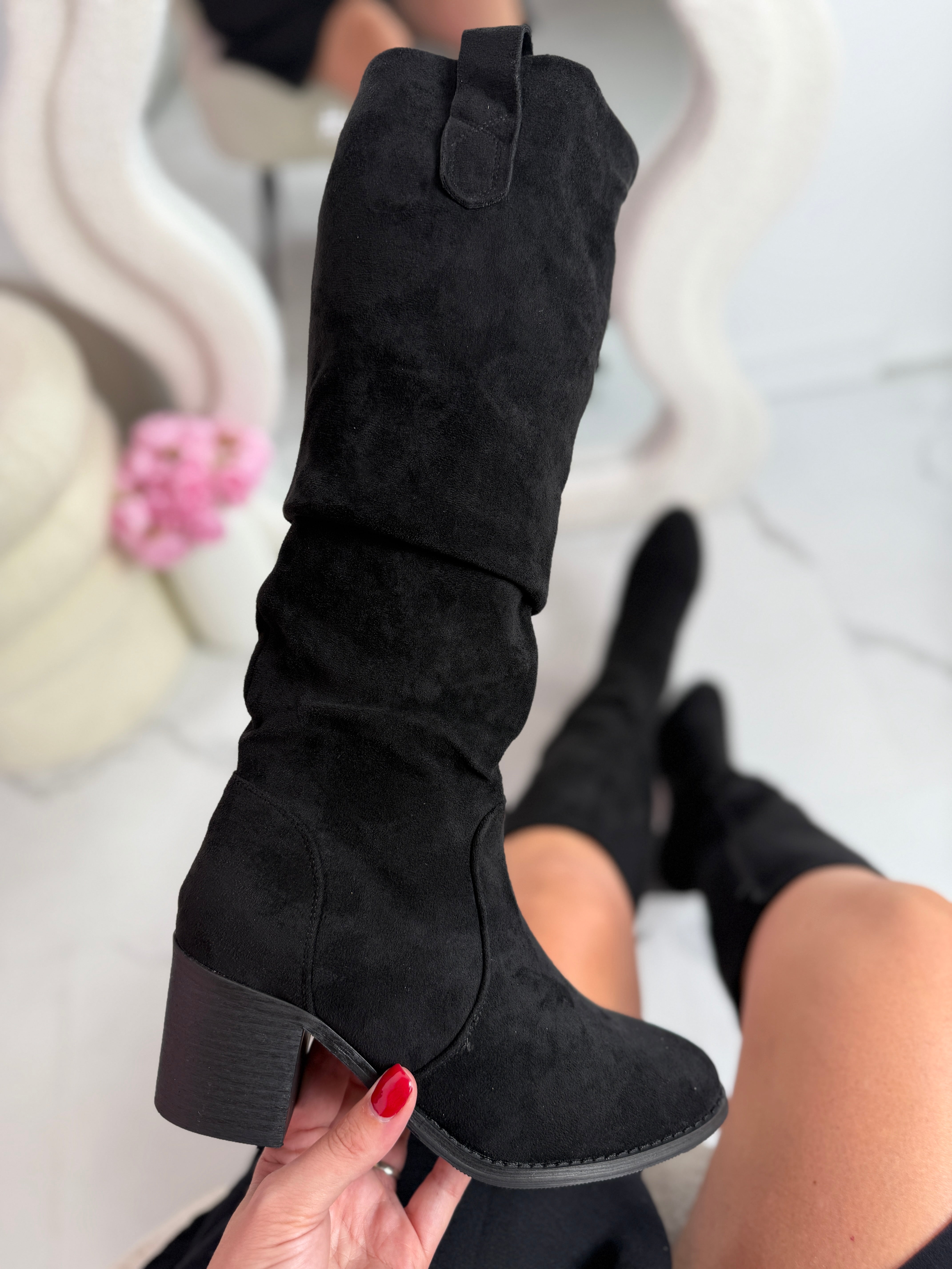 Czarne Wysokie Botki Margo