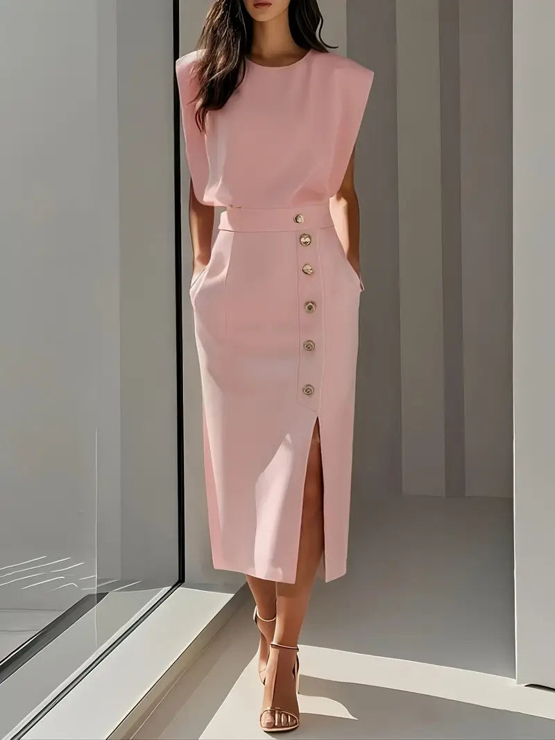 BEATA | ELEGANCKA SUKIENKA MIDI Z ROZCIĘCIEM