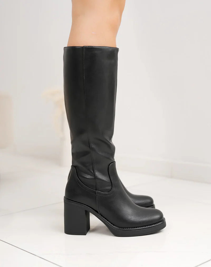 Sky - Wysokie Czarne Botki na Obcasie