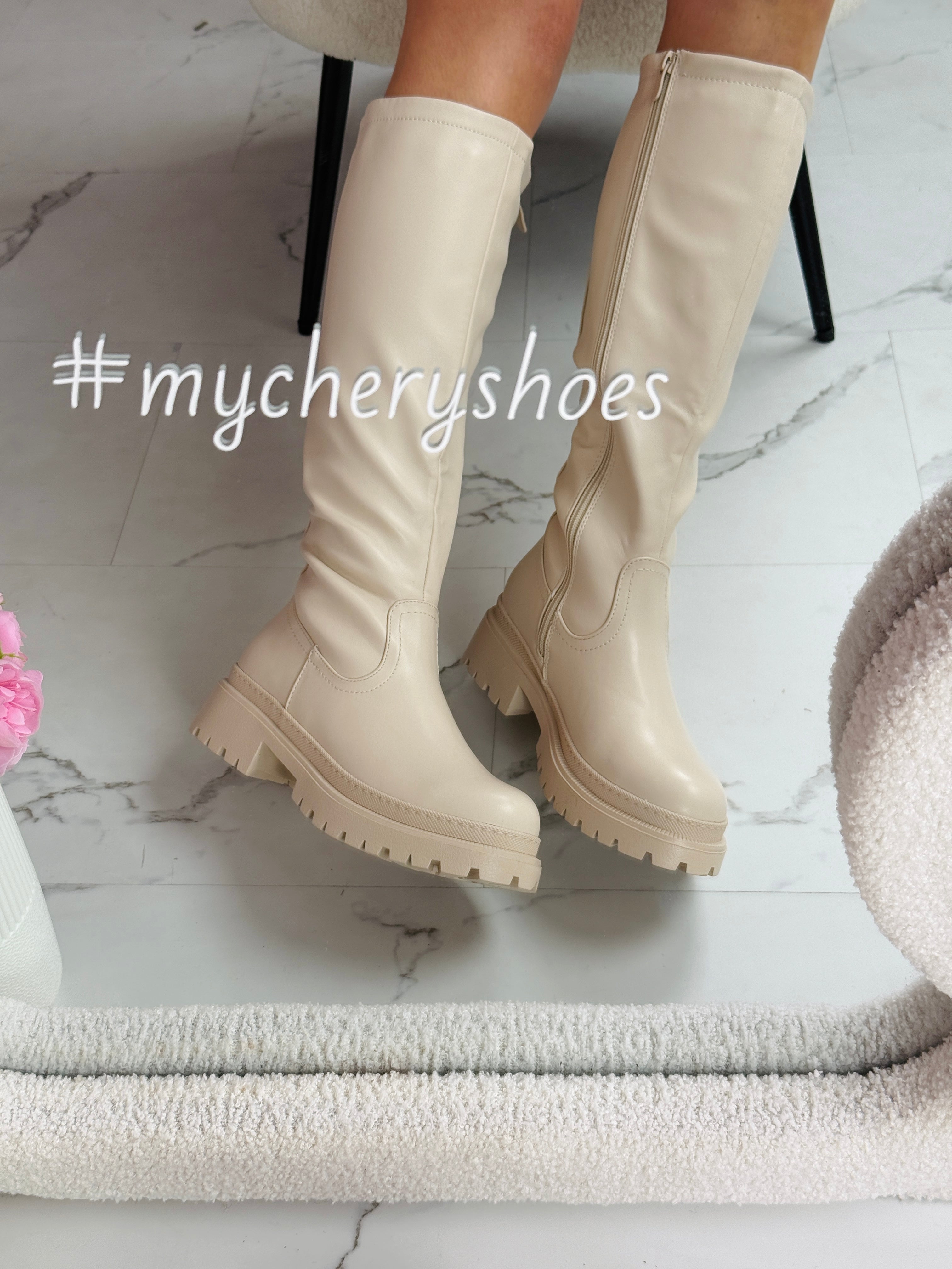 Beżowe Wysokie Botki Anetta