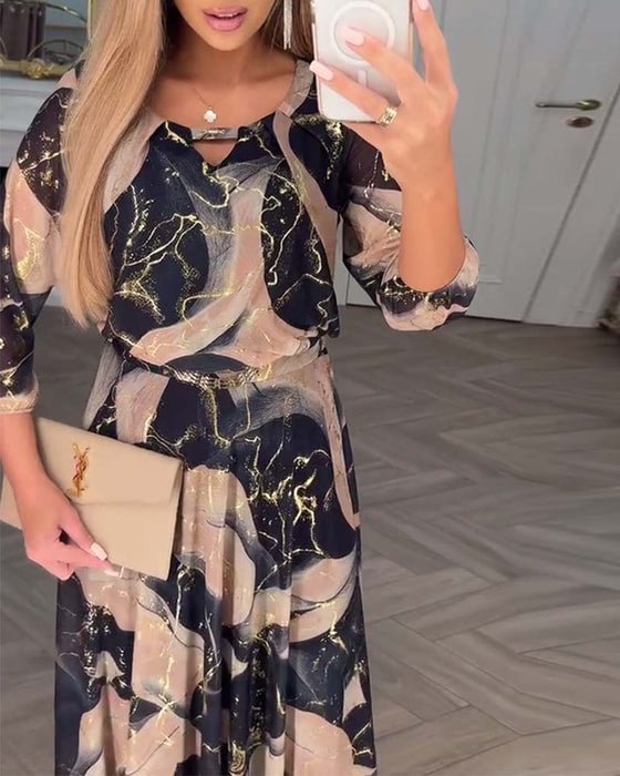 TREVINA | LUŹNA SZYFONOWA SUKIENKA MIDI